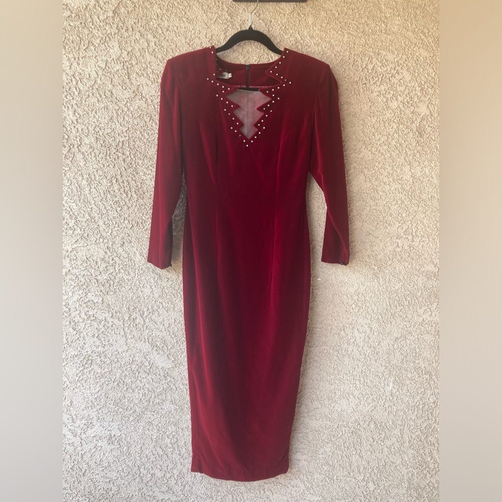 VINTAGE 80s KOMLIES VELVET & RHINESTONE VAMPY EVENING DRESS
